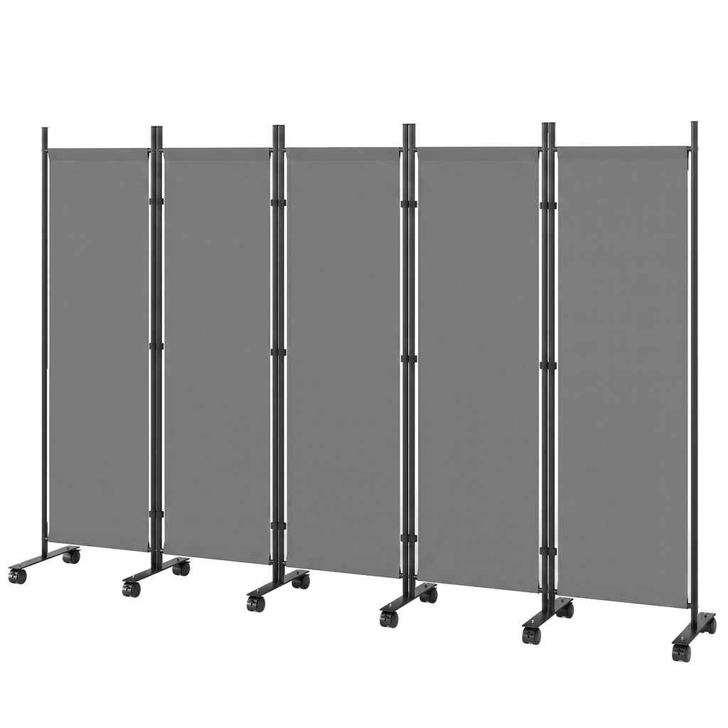 Raumteiler 5-teilig 252 x 40 cm Freistehend Paravent mit 12 Rollen Klappbar Trennwand DIY Dunkelgrau