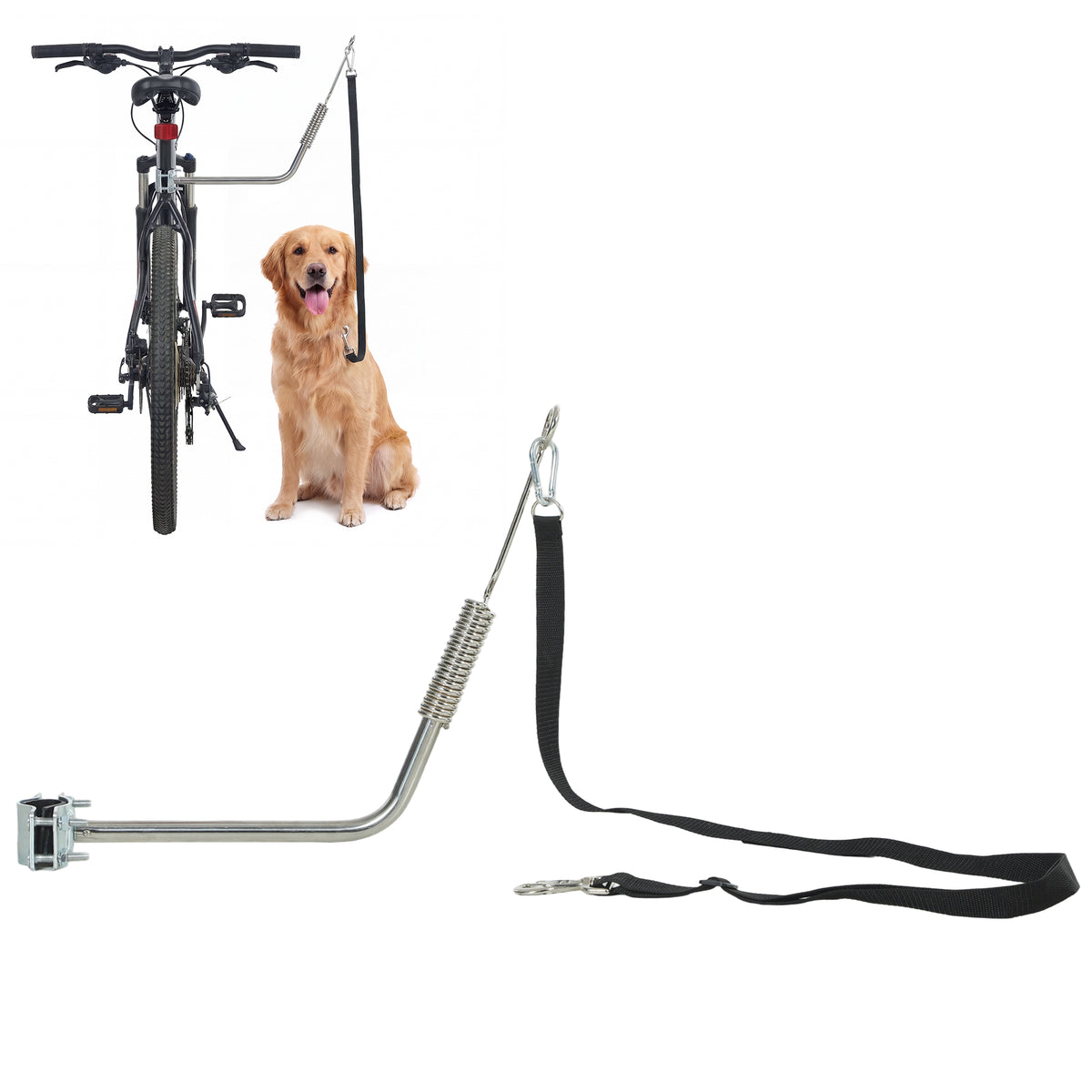 Fahrradleine für Hunde mit Stoßdämpfern verstellbar Gurt abnehmbar Schnellverschluss für Training Joggen Silber+Schwarz