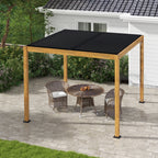 Pergola Gartenzelt, wetterbeständig, Handkurbel, Aluminium, 3x3m, Schwarz/Natur