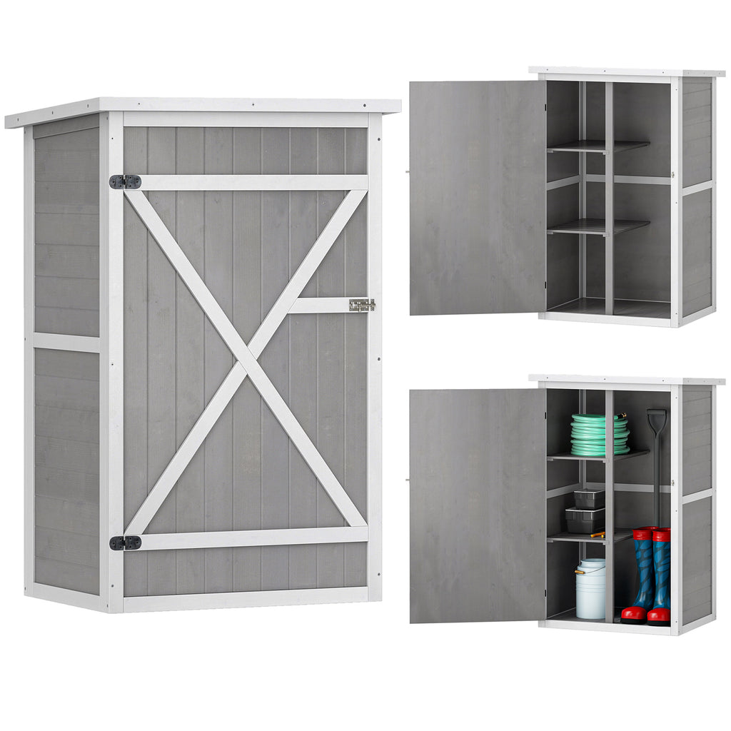 Wooden Small Shed, Garden Storage Shed with Shelves and Bolt Latch, 75L x 56W x115H cm, Grey