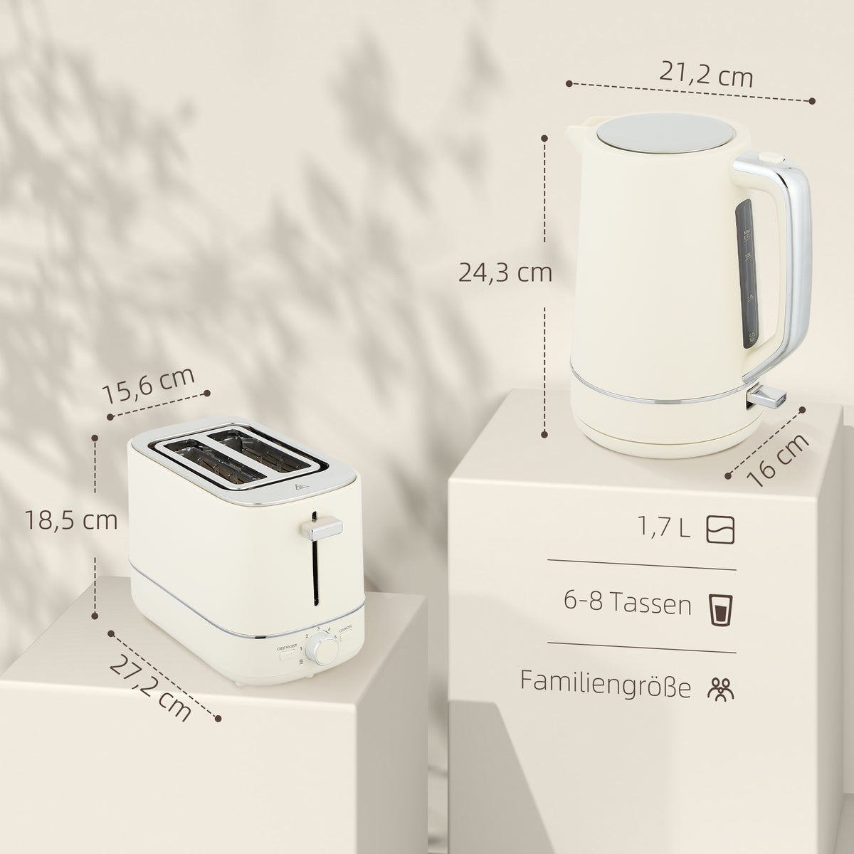 Set aus 1,7 L Wasserkocher und Toaster mit 6 Br?unungsstufen, Beige