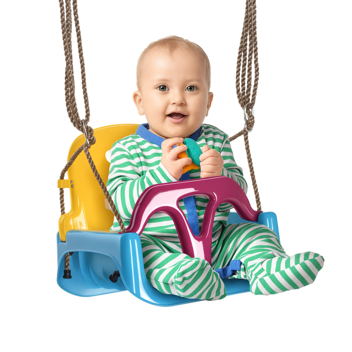 3 in 1 Detachable Kids Swing Seat with Seatbelt, Adjustable Rope for Indoor, Outdoor, Light Blue