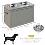 Raised Dog Bowls, with Storage, Two Stainless Steel Bowls, Elevated Base - Grey