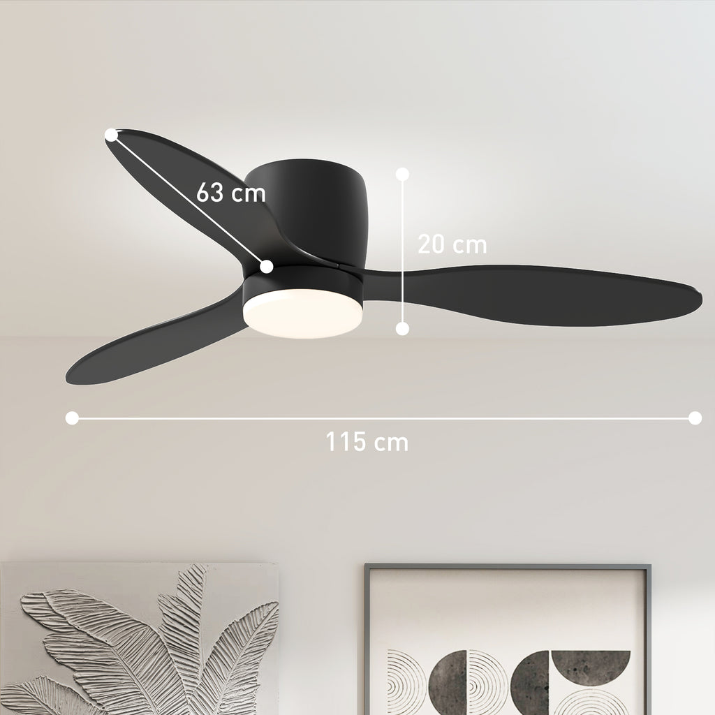Deckenventilator mit Lampe und Fernbedienung, 3 Lichtfarben, 6 Geschwindigkeiten, Einstellbare Helligkeit, Schwarz