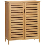 Badezimmerschrank, Bambusschrank mit Lamellendesign f¨¹r Badezimmer, Flur, kompakte Gr??e, viel Stauraum, Naturholz
