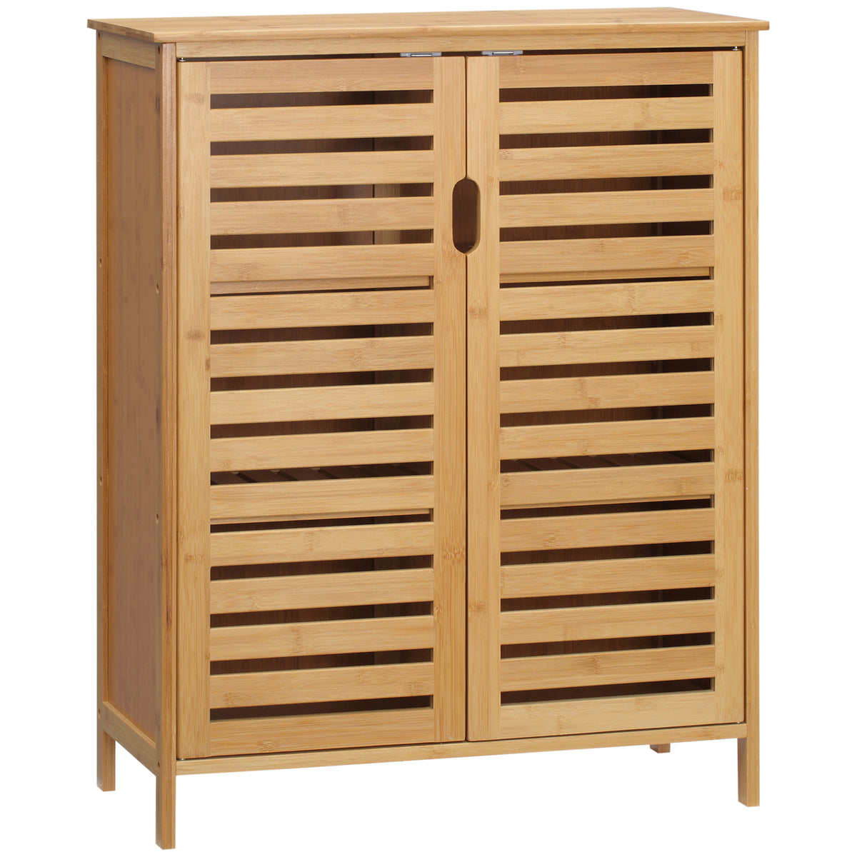 Badezimmerschrank, Bambusschrank mit Lamellendesign f¨¹r Badezimmer, Flur, kompakte Gr??e, viel Stauraum, Naturholz