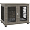 Hundebox mit Liegekissen, bis 20kg/50cm Körperlänge, Metall, 80x56x63cm, Grau/Holzdekor