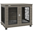 Hundebox mit Liegekissen, bis 20kg/50cm Körperlänge, Metall, 80x56x63cm, Grau/Holzdekor