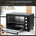 Mini-Ofen Toasterofen, 1 Backblech, 1 Grilrost, Timer-Funktion, Schwarz
