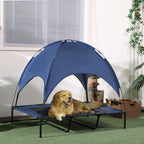 Outdoor-Hundeschlafplatz Wetterfestes Hundebett, mit Baldachin, klappbar, 122 x 92 x 108 cm, Blau + Schwarz