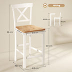 2er-Set Barstühle mit Rückenlehne und Fußstütze, Kautschukholz, für Küche, Esszimmer, Bar, Eiche+Weiß