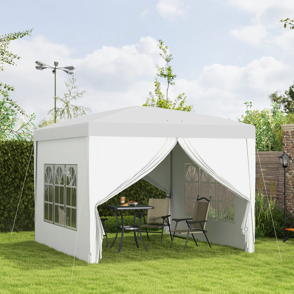 3x3(m) Pop-Up Gazebo, with Curtain Walls and Windows, White
