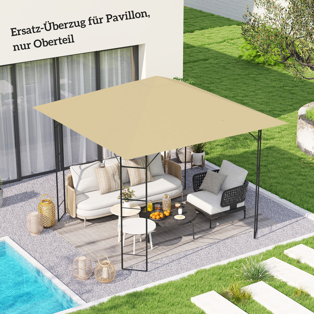 3 x 3(m) Gazebo Canopy Replacement Cover, Garden Gazebo Roof Replacement with Drain Holes, Water Resistant PVC Coating, 370g/㎡, UPF30+, TOP COVER ONLY, Beige