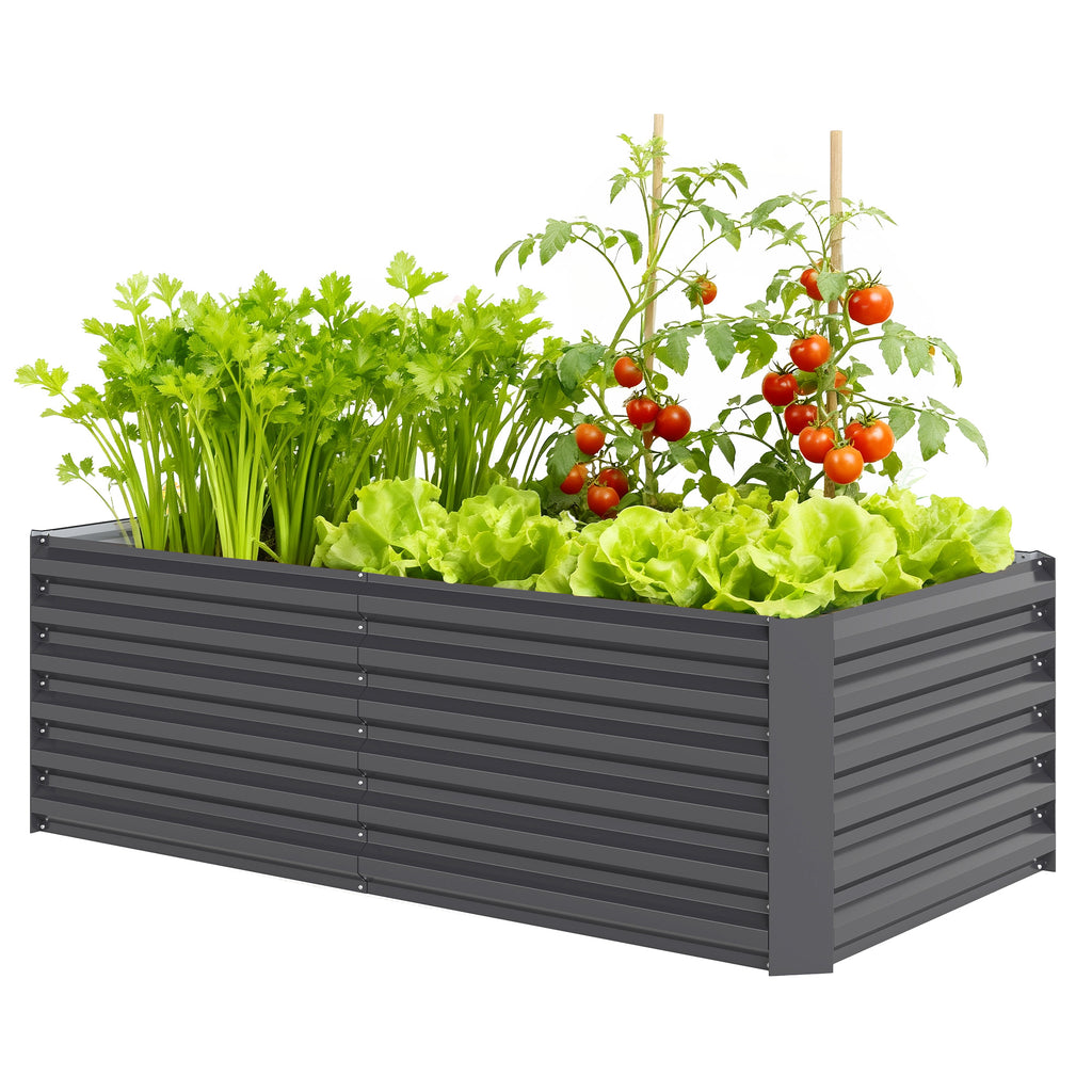 Hochbeet Metall 180 x 90 x 57,5 cm Tief Gartenbeet mit Offenem Boden St¨¹tzstange Dunkelgrau