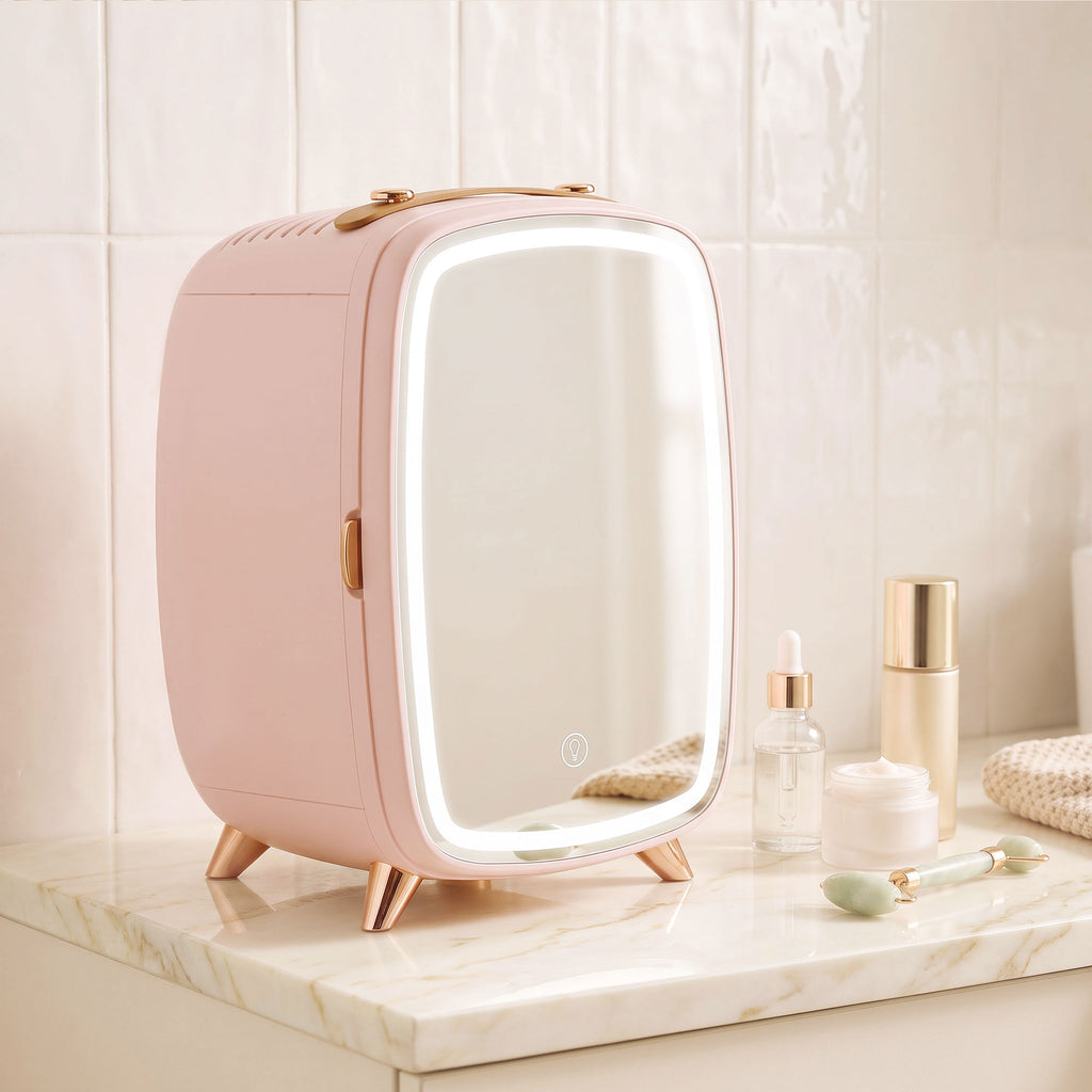 Mini Kühlschrank 6 Liter LED Spiegel Kosmetik Kühlschrank Rosa