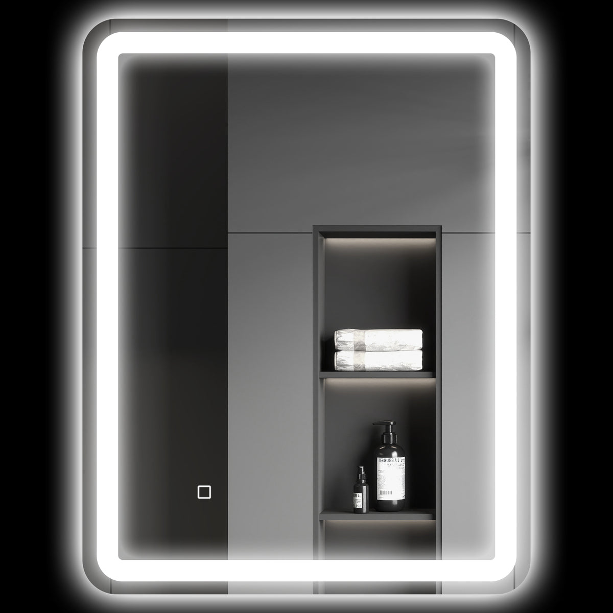 Badezimmerspiegel, beleuchtet, Touch-Steuerung, beschlagfrei, dimmbar, 3 Lichtfarben, 70x90, Silber