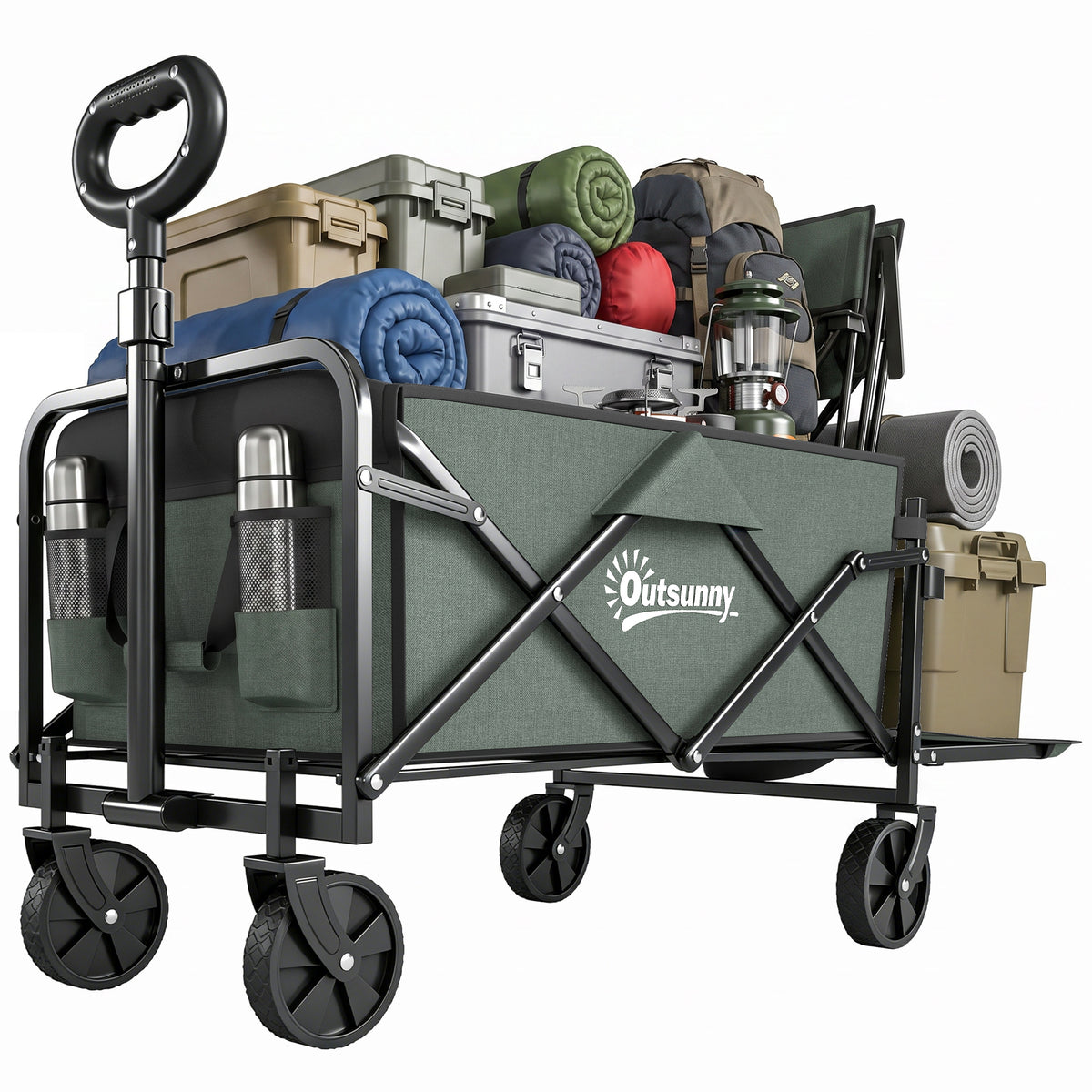 Gartenwagen 90 kg belastbar, klappbar Transportwagen mit herausnehmbare Plane, Griff, R?dern 72 Liter Gr¨¹n