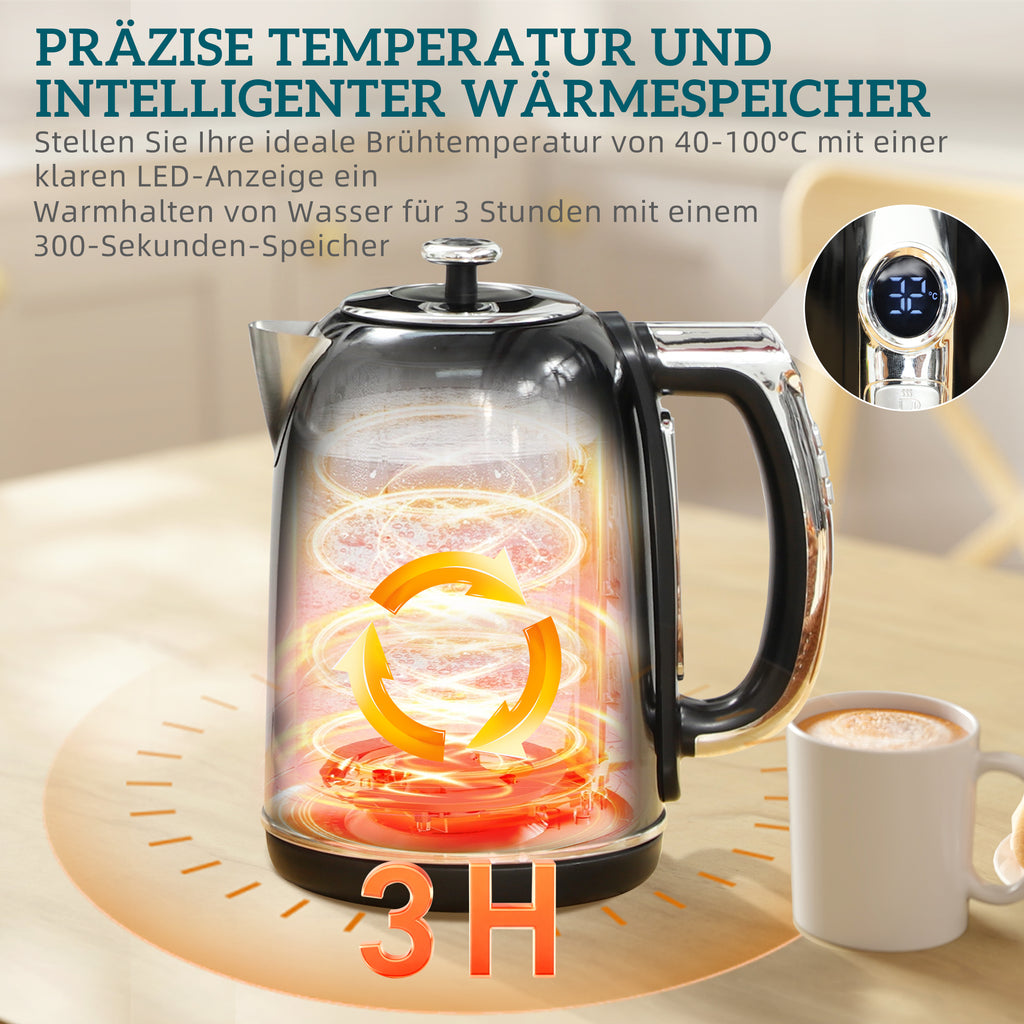 Wasserkocher Toaster Set mit 2 Scheiben Toaster, Schwarz