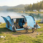 4 Person Easy Setup Family Camping Tent with 2 Rooms, Waterproof Tunnel Tent w/ Sewn In Groundsheet, Sky Blue & Grey