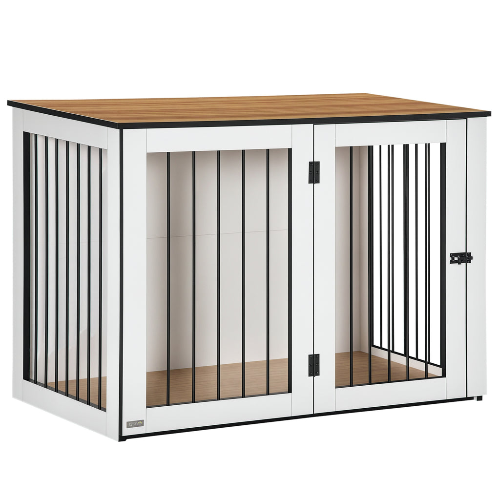 Hundebox, Haustierbox für große Hunde, Hundehütte, Indoor, 106 x 60 x 76 cm, Eiche+Weiß