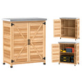Gartenschrank mit Pflanztisch Holz Geräteschuppen mit verzinkter Arbeitsplatte 2 Regalböden Doppeltür, 79 x 43 x 92cm