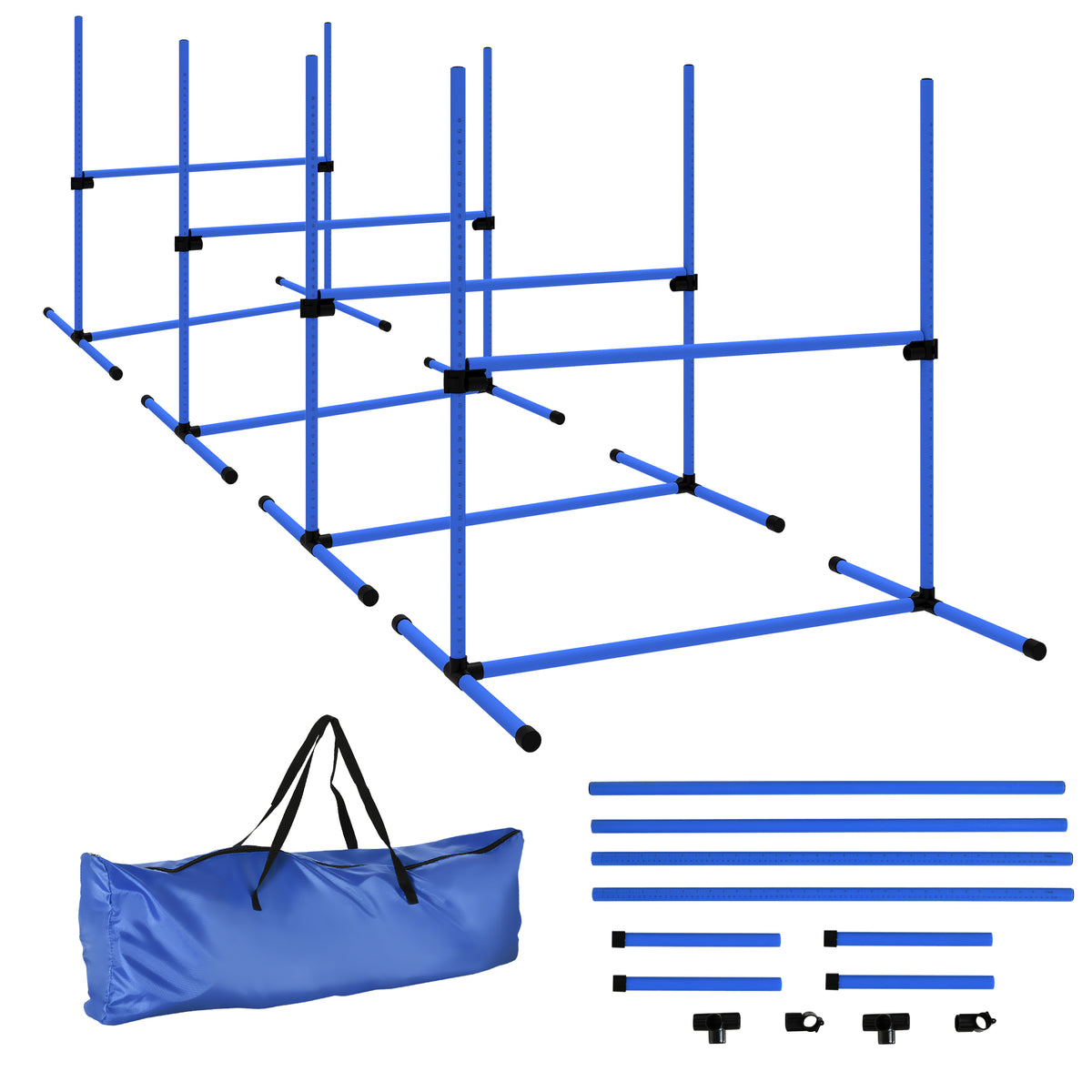 Agility Set Hunde 4-teiliges höhenverstellbar Agility-Ausrüstung Sprungstangen-Set Steckhürdenset mit 4 Hürden Tragetasche Koordinationstraining Sprungstangen-Set für Spiele Training