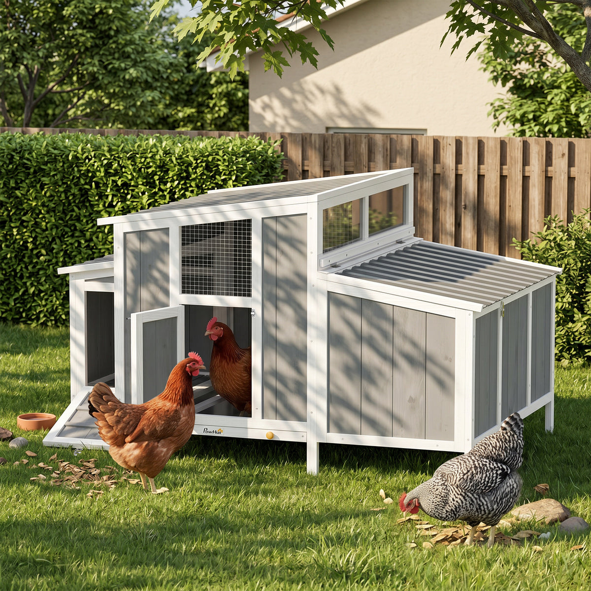 Hühnerstall Holz Hühnerhaus mit abschließbarer Tür Nistkasten wasserdichtem PET-Dach für 3-4 Hühner, 145x90x92 cm Grau