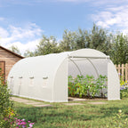  Gewächshaus 595x300x200cm Foliengewächshaus Tomatenhaus mit Tür, Fenster, Folientunnel aus verzinktem Stahl, Pflanztunnel, Treibhaus inkl. Erdanker Seilen, Gartentunnel, Weiß