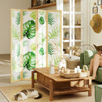 4-teiliger Raumtrenner, faltbar, Boho-Design, tropisches Motiv, freistehender Raumteiler, Holzrahmen, Gr¨¹n