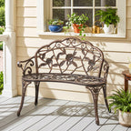 Gartenbank 2-Sitzer aus Metall, Sitzbank im Retro Stil, Parkbank mit Blumenmuster 100 x 54 x 78 cm, Bronze