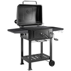 Charcoal BBQ Grill with Adjustable Charcoal Pan, Large Barbecue Grill Smoker with Side Tables, Temperature for Outdoor