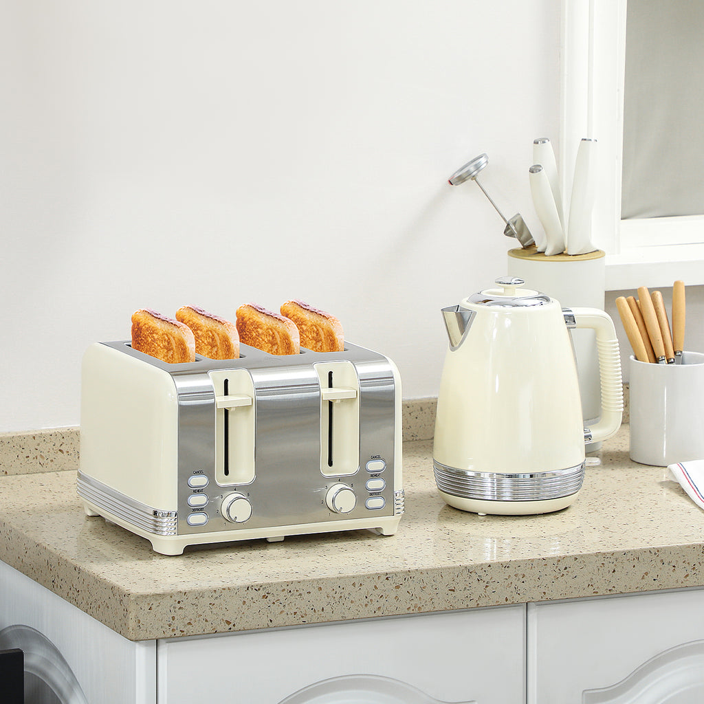 Wasserkocher- und Toaster-Set, 1,7 L, 2200W, Strix Thermostat, Filter, 4-Schlitz-Toaster, 7 Br?unungsstufen, Kr¨¹melfach