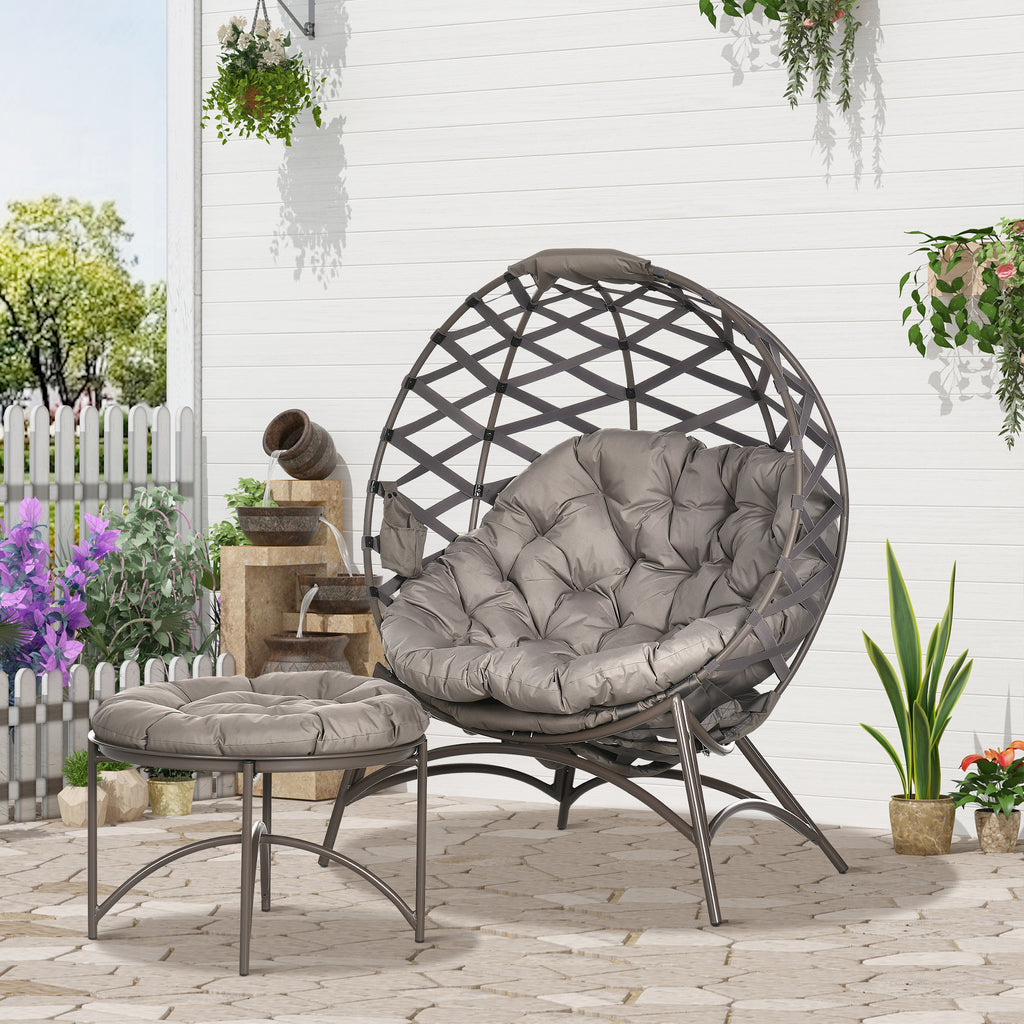 Gartenstuhl-Set, 2-tlg., Hocker/Beistelltisch, gr. Sitzkissen, Stahlrahmen, Farbe: Sand, 118 x 75 x 142 cm