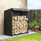 Feuerholzregal, Brennholzständer aus Stahl, Stoffabdeckung, 300 kg Belastbarkeit, 140 x 70 x 154 cm, Schwarz