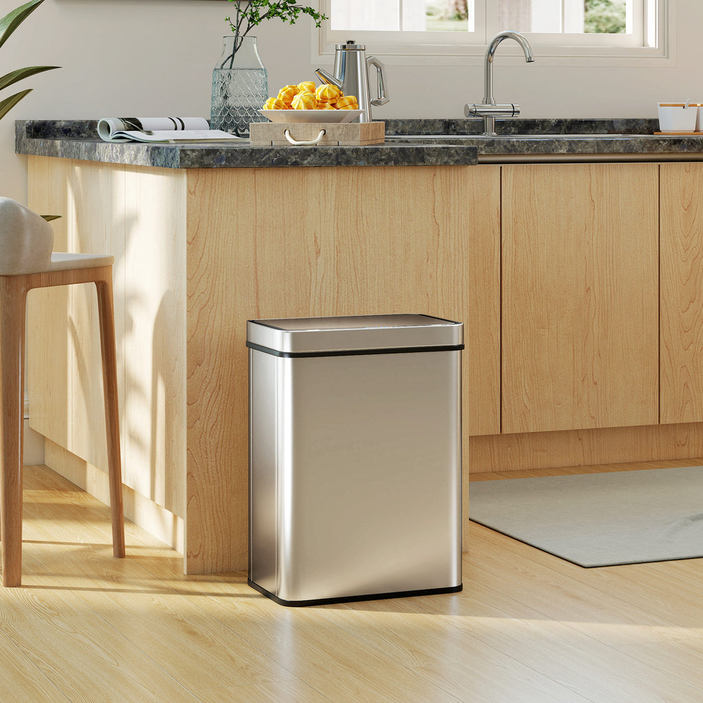 50 L Sensor Can, Sensor Bin with Soft-Close Lid, Fingerprint-Proof Stainless Steel, Silver Tone