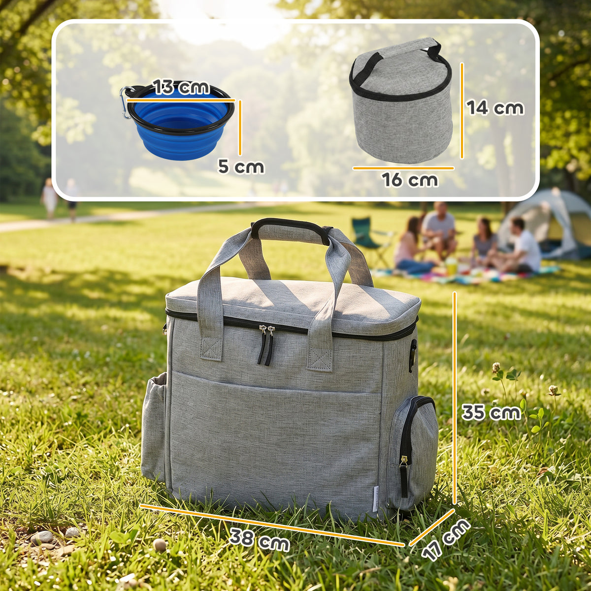 Dog Travel Bag, Waterproof Walking Bag with Multiple Pockets, Two Food Containers and Collapsible Bowl for Cat Puppy