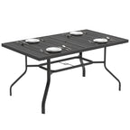 Gartentisch 152x90 cm, Wetterfest Balkontisch aus Stahl, Beistelltisch mit Schirmloch, Latten-Design Schwarz
