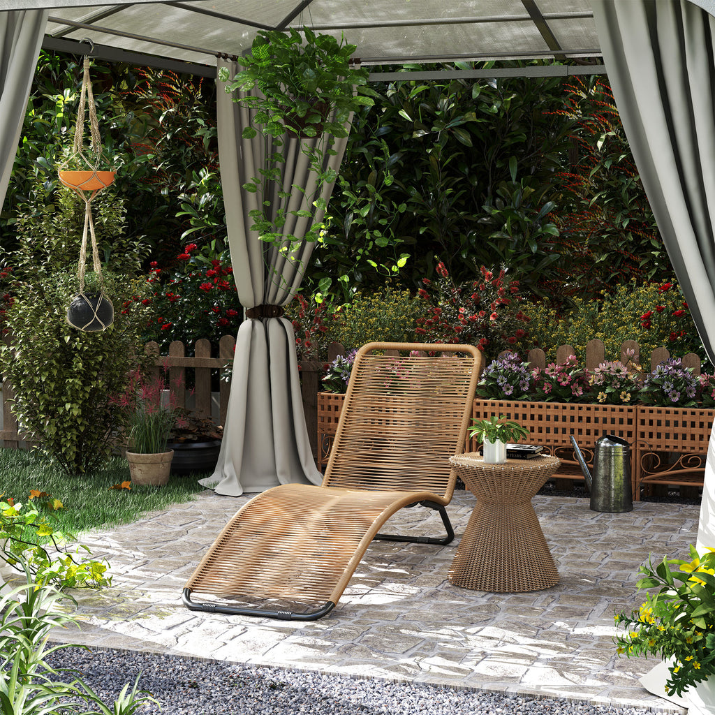 Rattan-Sonnenliege, S-förmiger Liegestuhl mit Rattangeflecht, Korbliege mit Stahlrahmen, Braun
