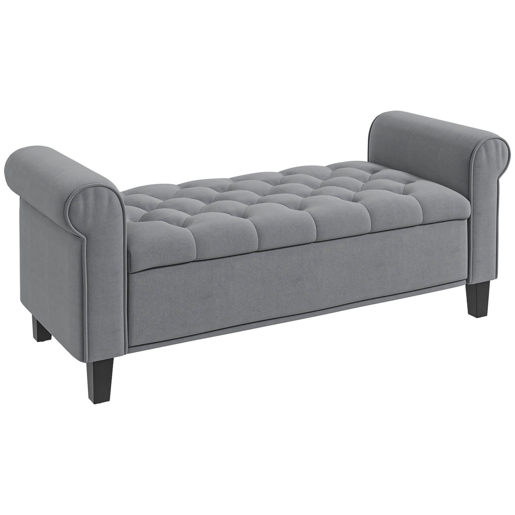 Sitzbank Polsterbank Bettbank, Knopfheftung, Samtoptik, 126 cm x 48,5 cm x 57 cm, Grau