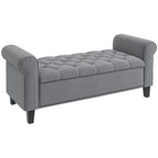 Sitzbank Polsterbank Bettbank, Knopfheftung, Samtoptik, 126 cm x 48,5 cm x 57 cm, Grau