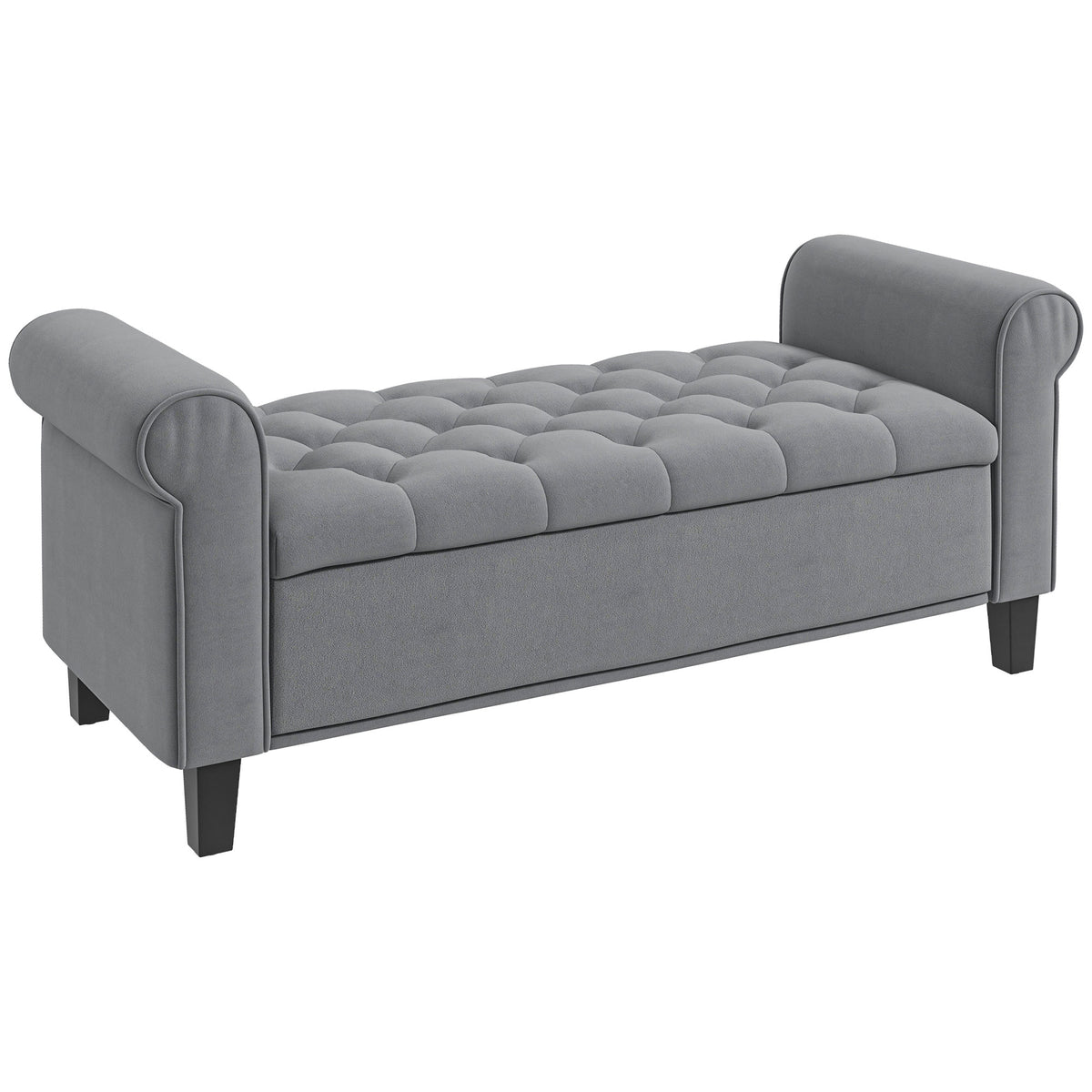 Sitzbank Polsterbank Bettbank, Knopfheftung, Samtoptik, 126 cm x 48,5 cm x 57 cm, Grau