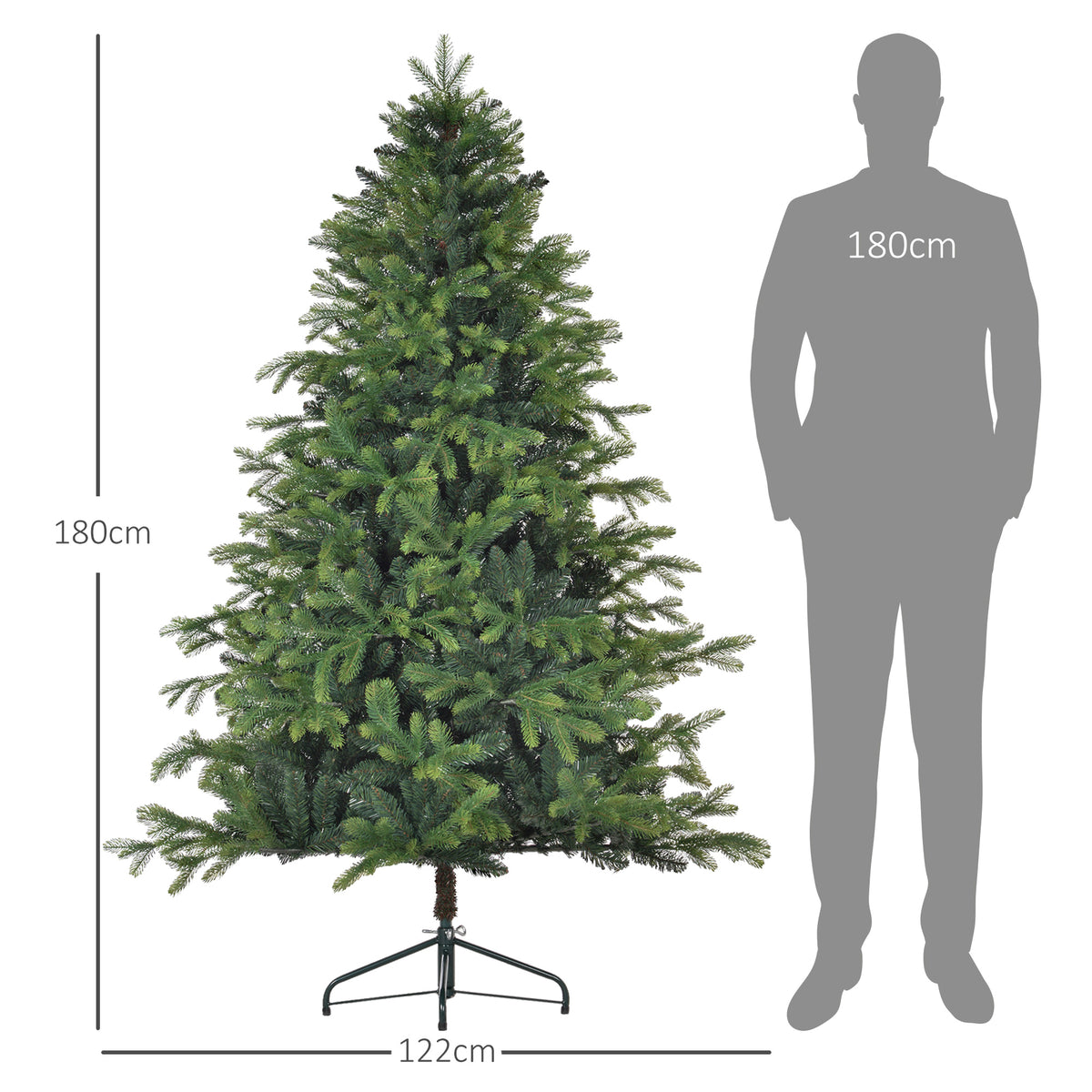 Künstlicher Weihnachtsbaum, realistisches Aussehen, flammhemmend, stabiler Metallfuß, 183 cm, Grün