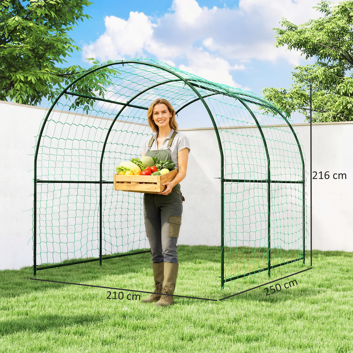 Rankgitter aus Metall zum Stecken rostfrei Rankhilfe Gebogen Gurken Spalier 210 x 250 x 216 cm Dunkelgrün