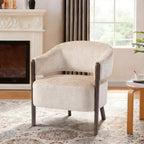 Akzentstuhl, Chenille-Polstersessel mit Massivholzrahmen und Beinen, Beige