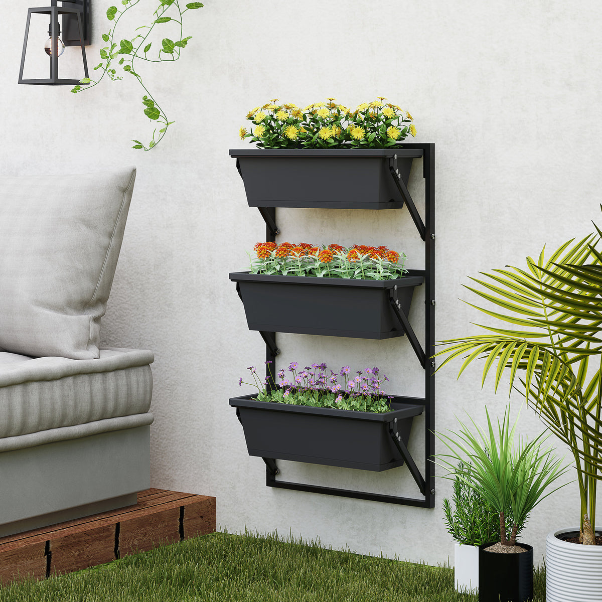 er Set Blumentopf Pflanzk¨¹bel mit L?cher, 56x42 cm Pflanzt?pfe, eckig Pflanztopf, Kunststoff Dunkelgrau