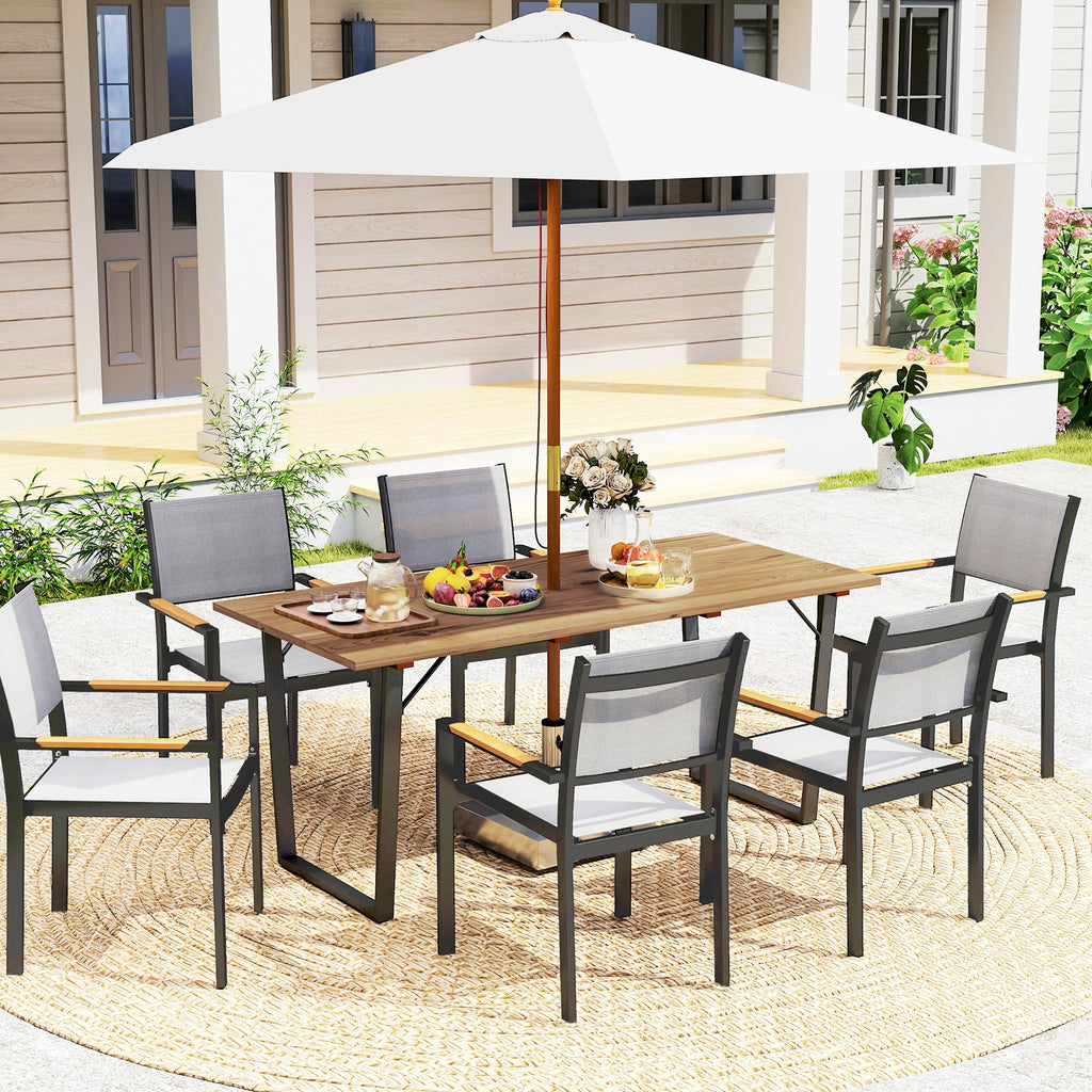 Gartentisch Holz 175x80 cm Wetterfest Balkontisch mit Schirmloch Buffettisch für 6 Personen Braun