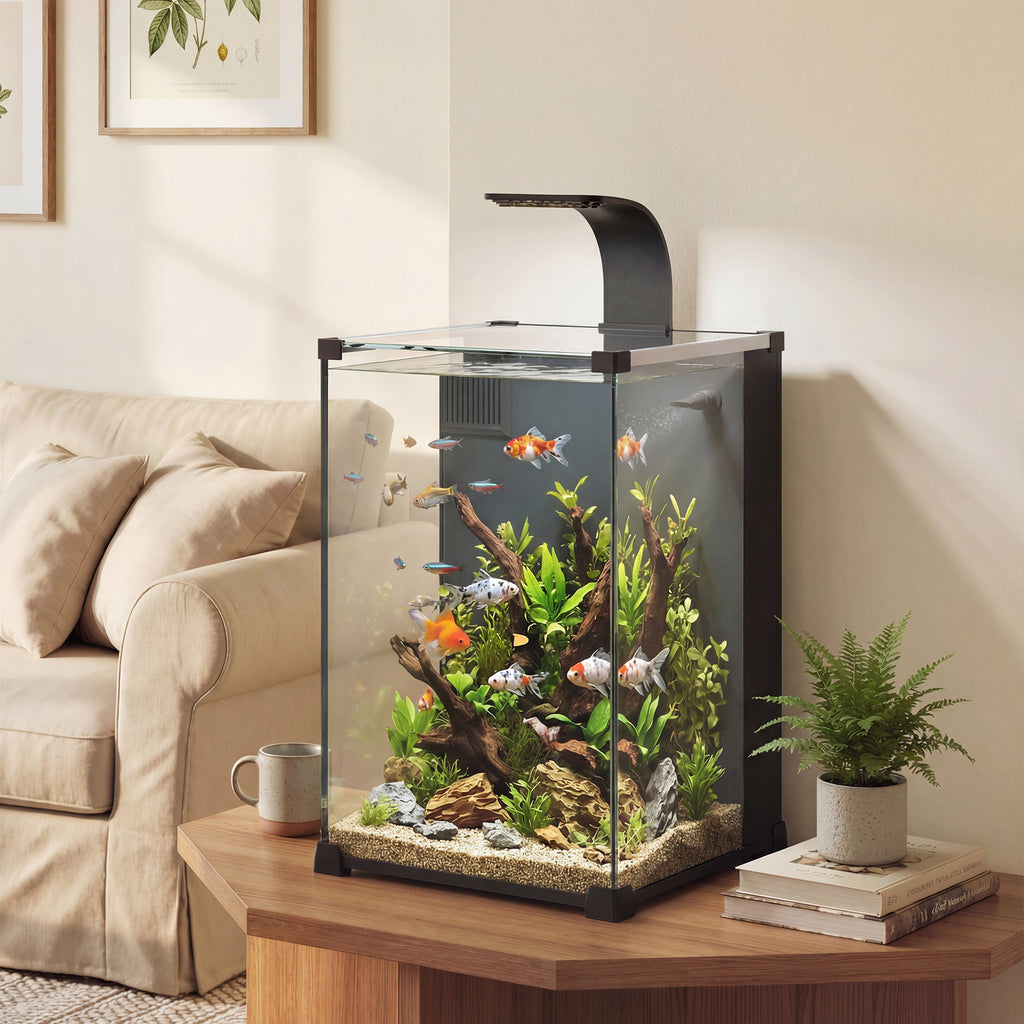 Aquarium Komplettset 36L Nano Aquarium mit LED-Beleuchtung Filtersystem Pumpe Zirkulation 30 x 30 x 45,5 cm Schwarz