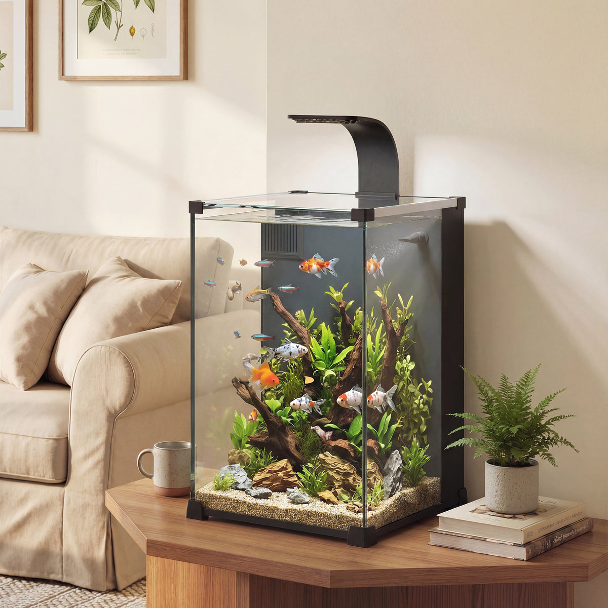 Aquarium Komplettset 36L Nano Aquarium mit LED-Beleuchtung Filtersystem Pumpe Zirkulation 30 x 30 x 45,5 cm Schwarz