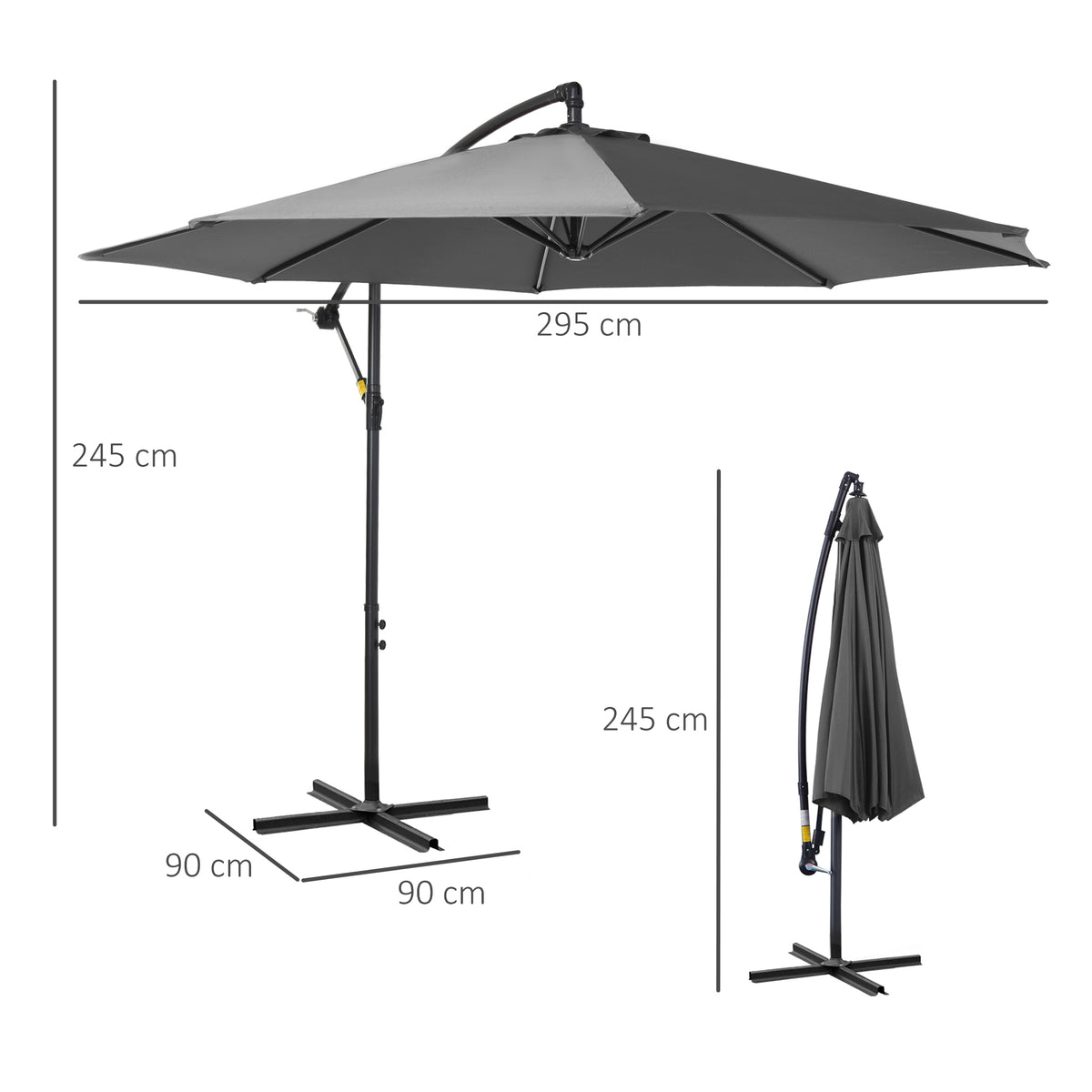 Cantilever Umbrella Parasol Hanging Banana Steel Dark Grey 3M Patio