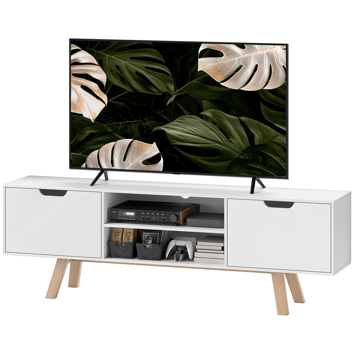 TV-Kommode mit Schubladen und offenen Regalen, MDF, 150 x 39 x 50 cm, Wei?
